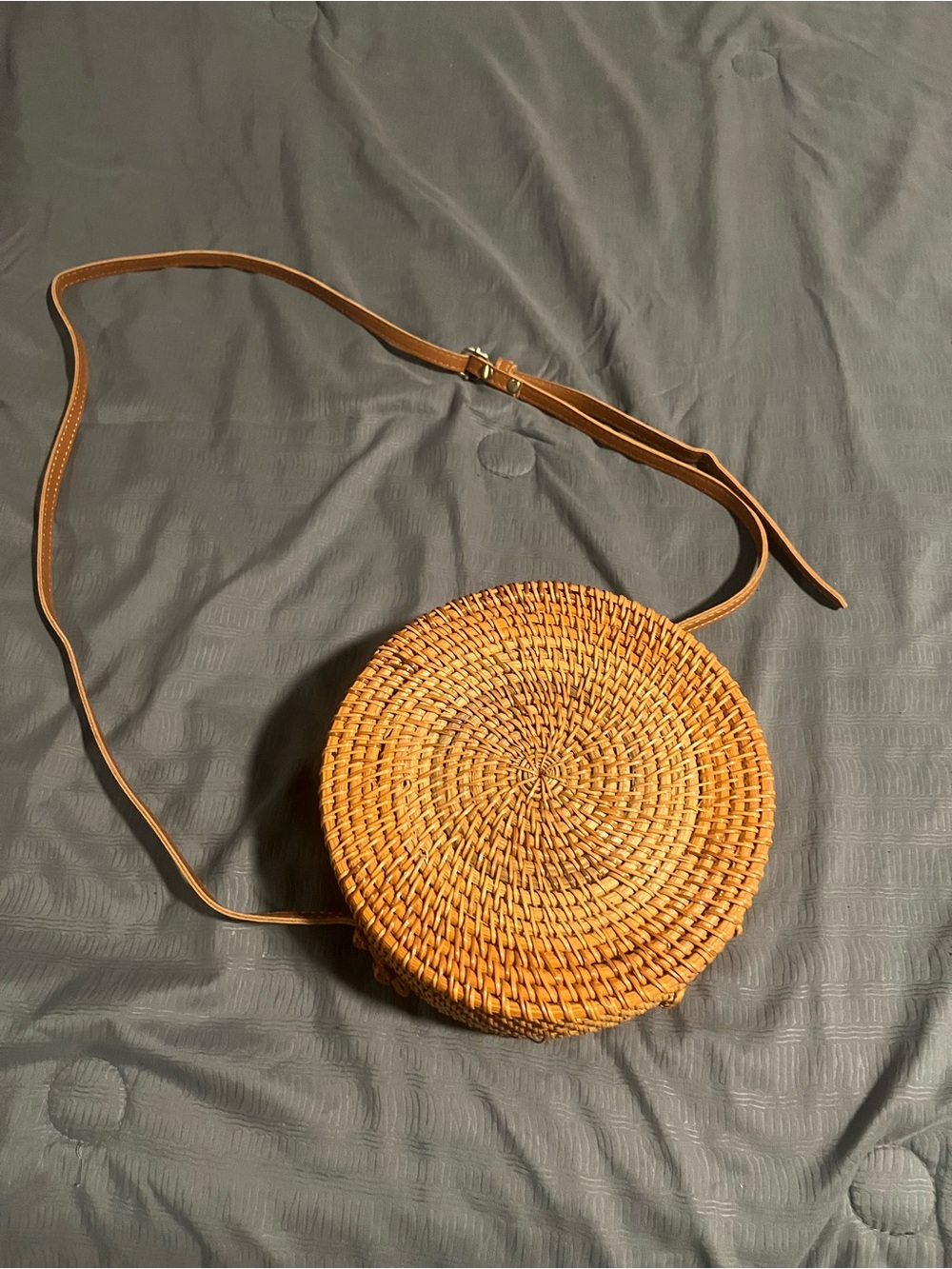 Handwoven Circle Rattan Straw Crossbody Bag